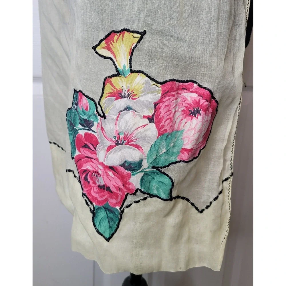Vintage 1950's Half Apron Hostess Cook Yellow Sheer Embroidery Grannycore Unique